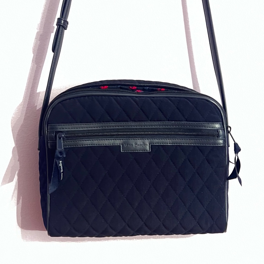Vera Bradley Trimmed Microfiber Crossbody bag in solid Navy Blue